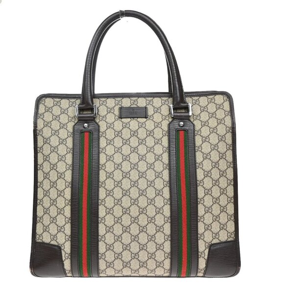 GUCCI Logo GG Pattern Sherry Shoulder Tote Bag Supreme Leather Brown - Picture 1 of 14